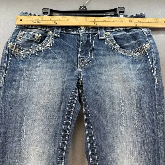 Miss Me Jeans Women's 27x31 (4) Blue Bootcut Rhinestone Pocket Flaps Studding - Picture 12 of 16